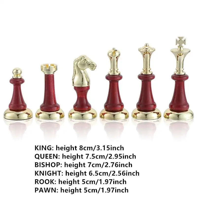 Extra-large chess 45cm/ 17.7-inch wooden folding chessboard high-end metal large zinc alloy + pieces gift - 1 set