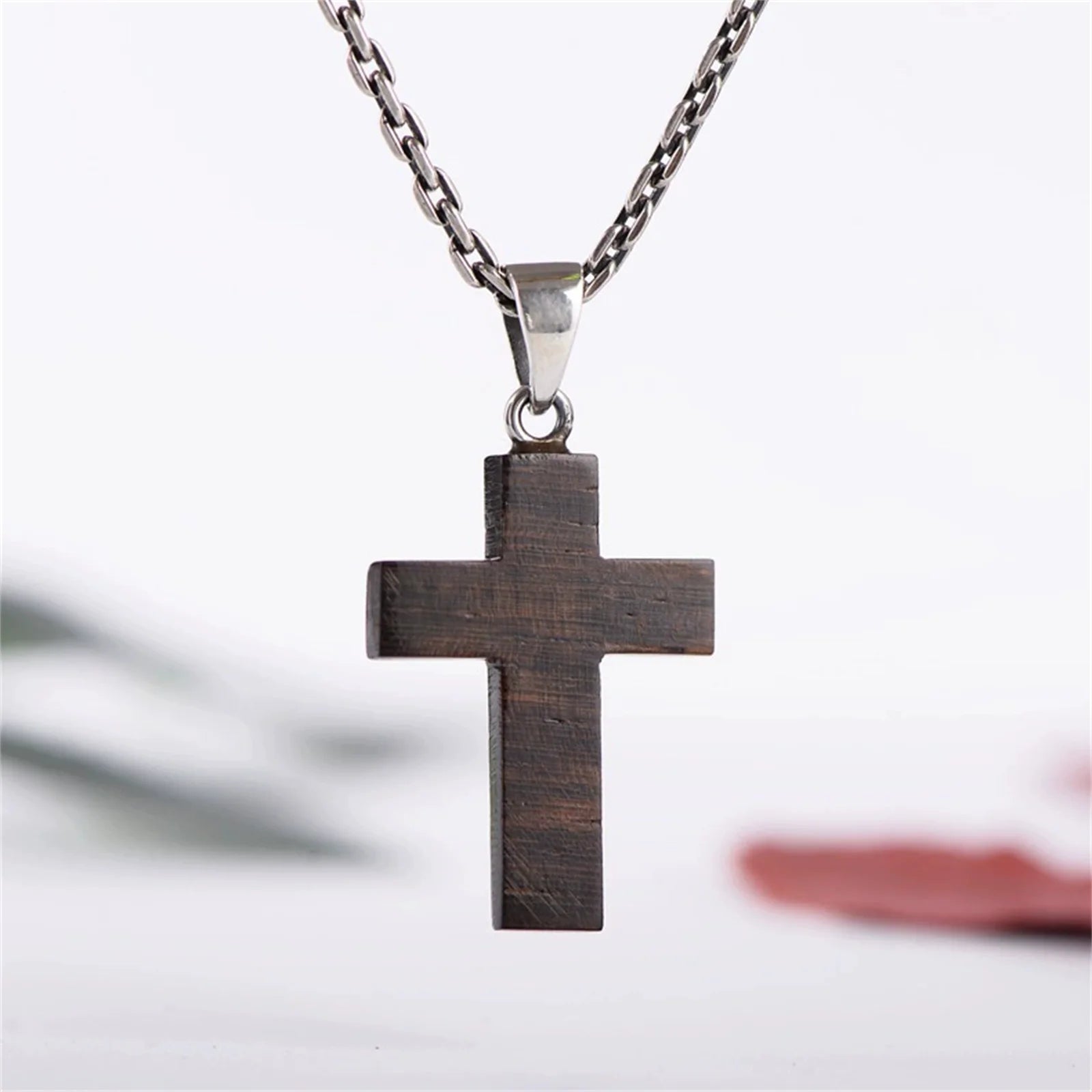 Wooden cross sterling silver 925 crucifix little pendant necklace for men women catholic religious jewelry