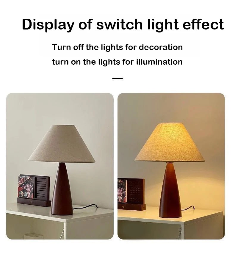 Solid wood retro fabric desk lamp indoor decor atmosphere bedroom bedside living room tea room study lamp - 1pcs