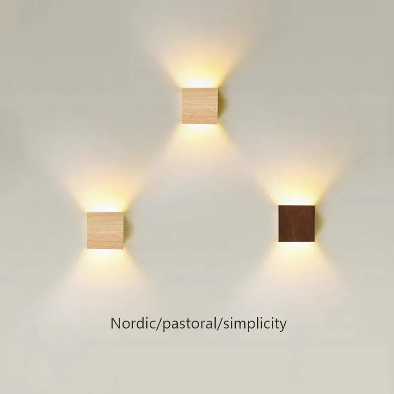 Nordic woodencolor wall light led up down bedside living room bedroom aisle decor walnut corridor sconce decorative