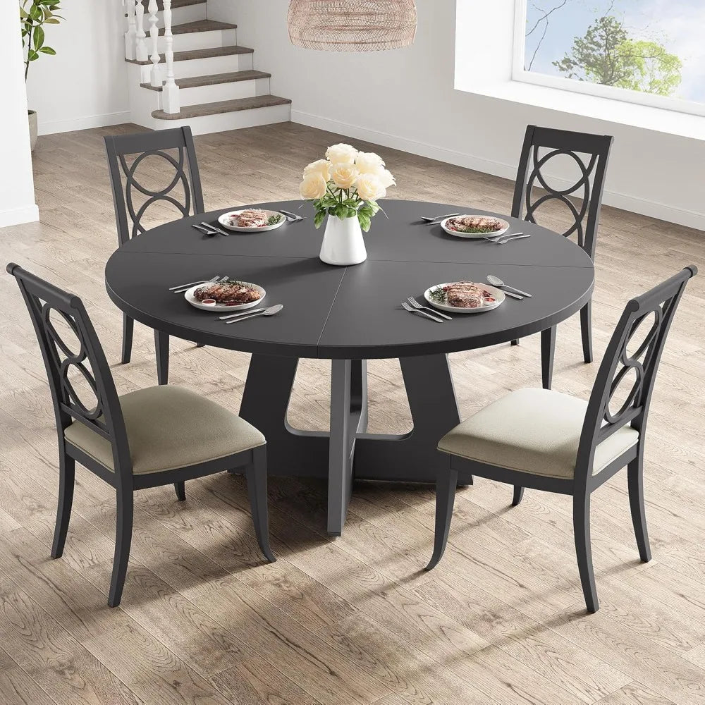 47-inch round farmhouse dining table set for 4-6 wooden top and legs home room - united states / black