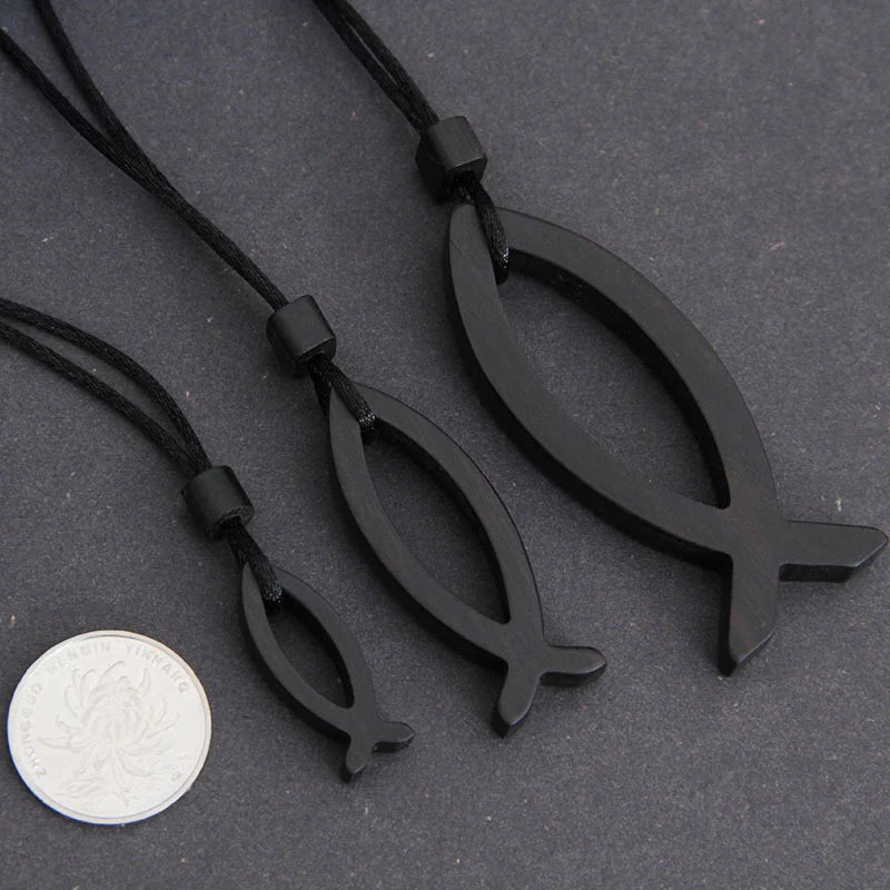 High grade ebony wood necklace for men jewelry personality jesus fish pendant necklaces women party accessories fashion