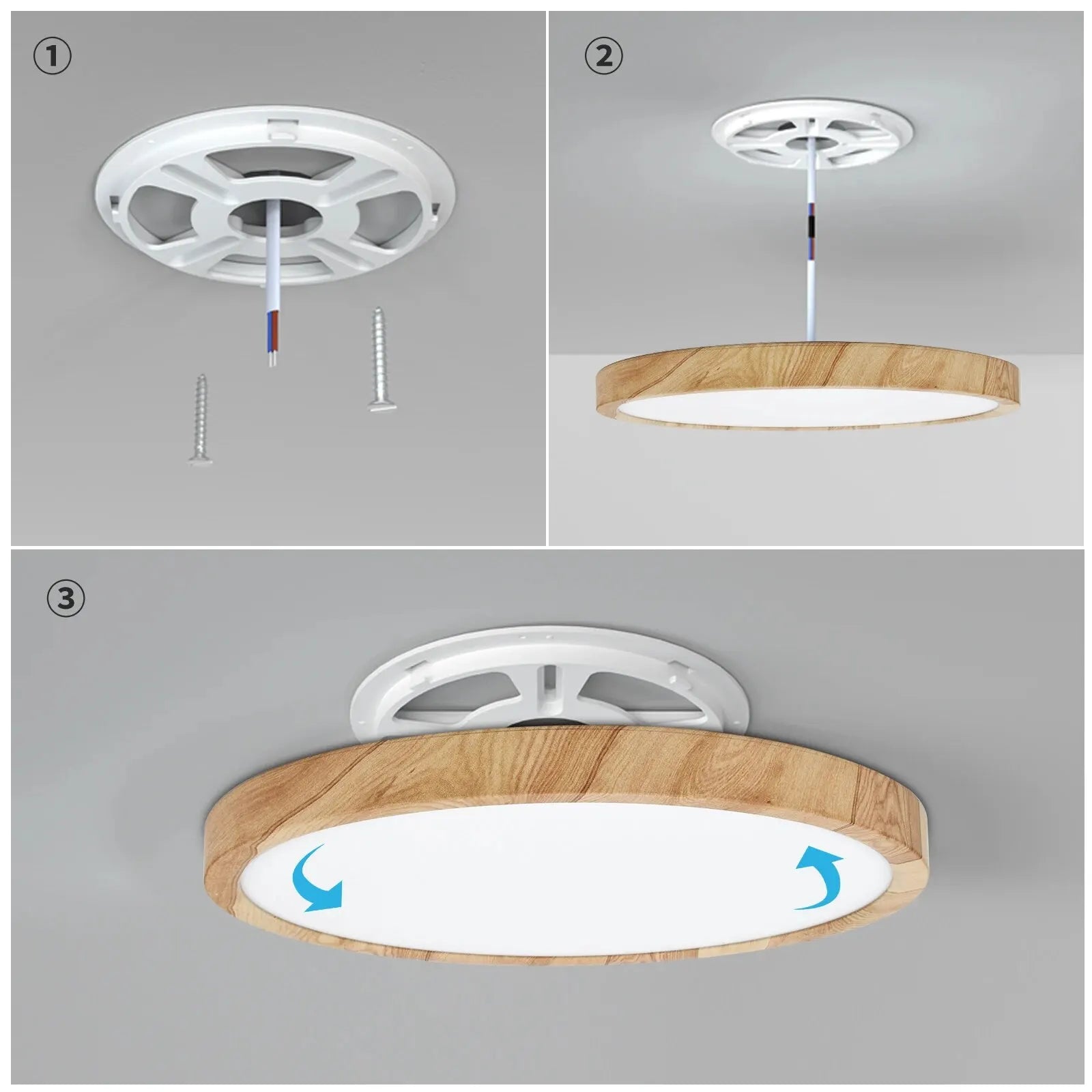 Lvl led ceiling light wood grain & white 3 in 1 lighting colors home kitchen bedroom bathroom round flush lamp