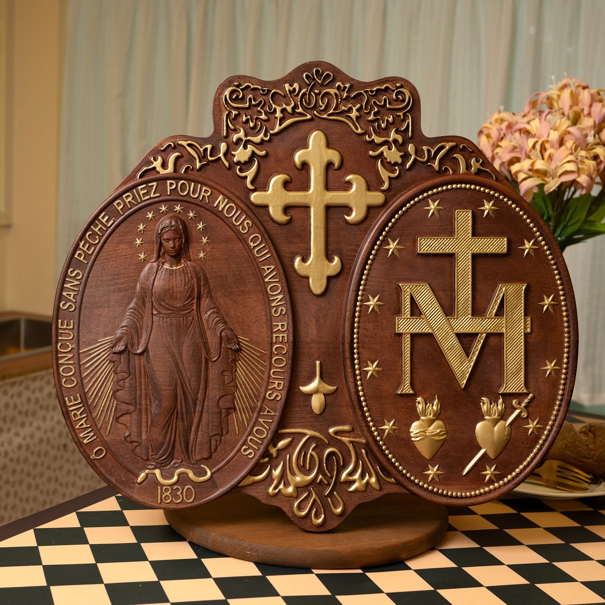 miracle-medal-virgin-mary-statue-catholic-religious-item-home-wall-hanging-christian-wooden-decor-religious-gift