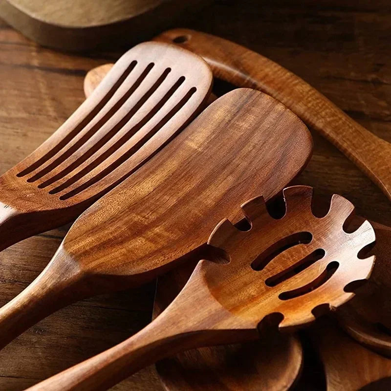 Wooden spoon natural tableware teak wood nanmu super long cooking kitchen utensils for tools
