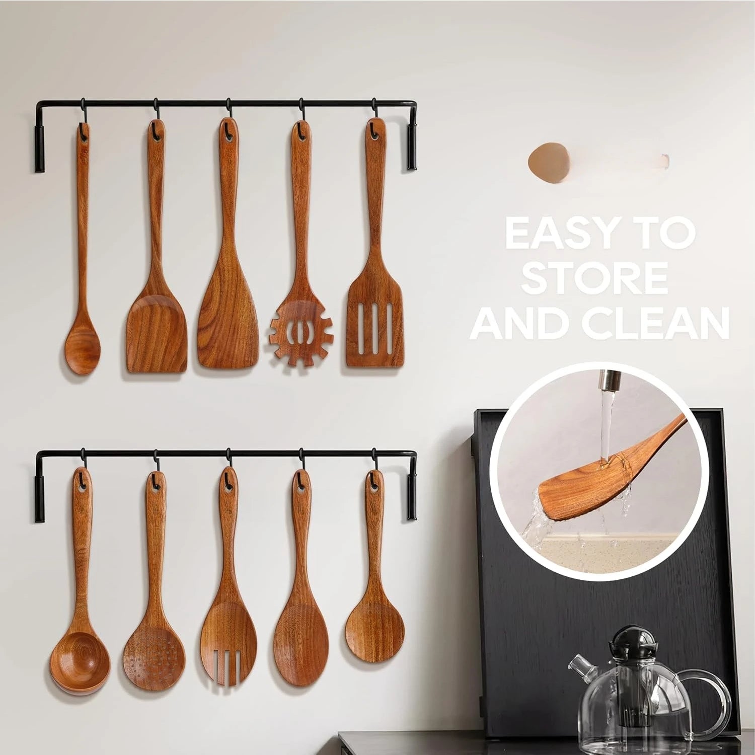 Teak wooden cooking utensils set 10 piece premium kitchen cookware non-scratch spoons for perfect - brown / united