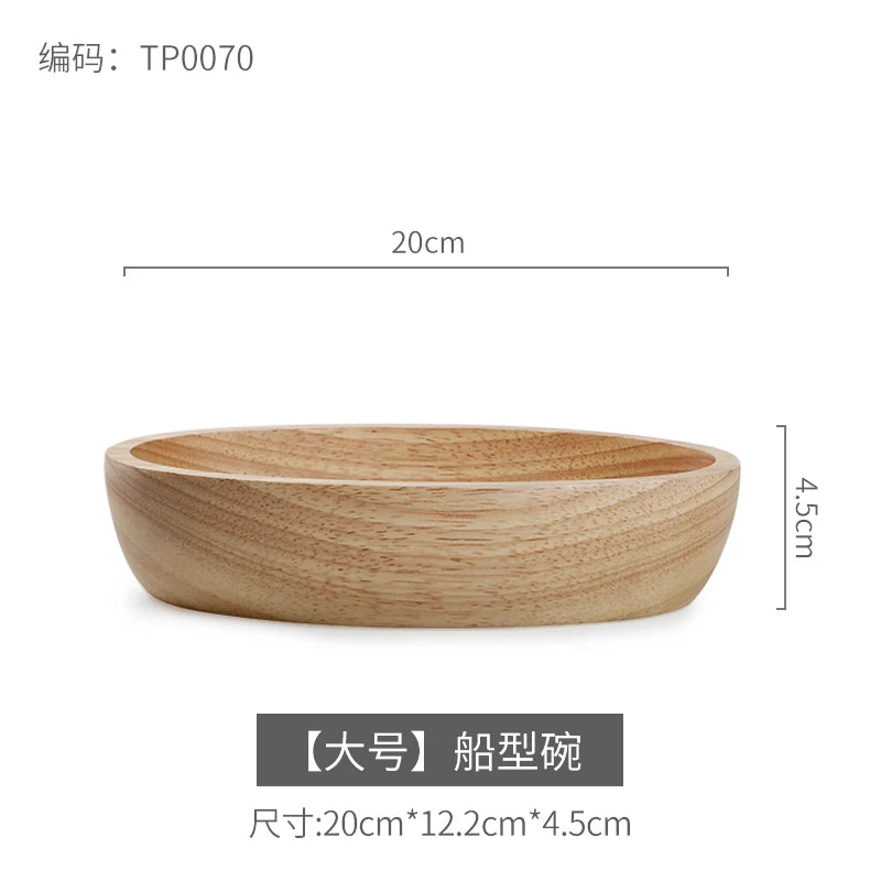Japanese boat-shaped wooden bowl salad fruit dessert large tableware natural material thickened anti-scald - l 1pcs