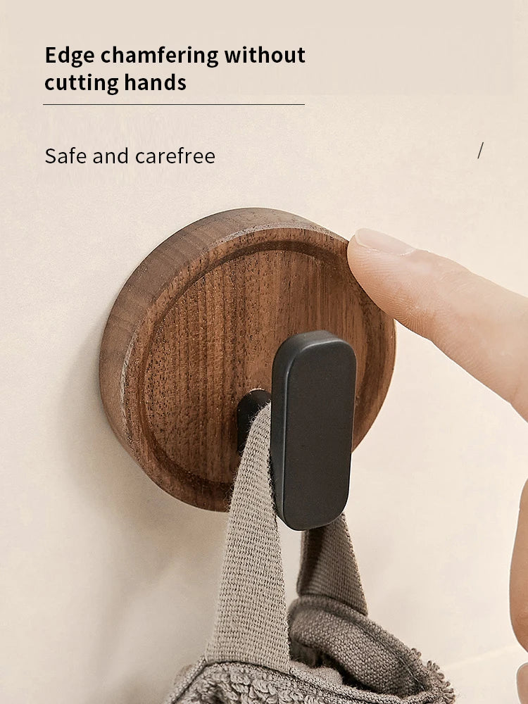 Walnut wood coat rack hooks black wall hangers for hanging keys clothes bathroom robe and towels entryway， no drilling