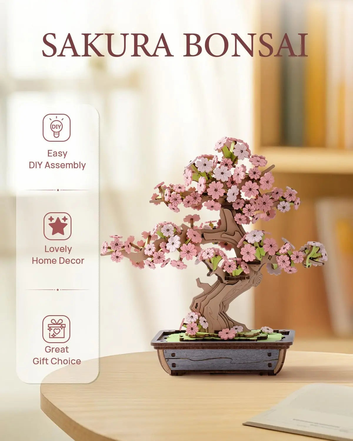 Robotime rolife diy wooden sakura bonsai 3d puzzle crafts flower gift for mom wife friends