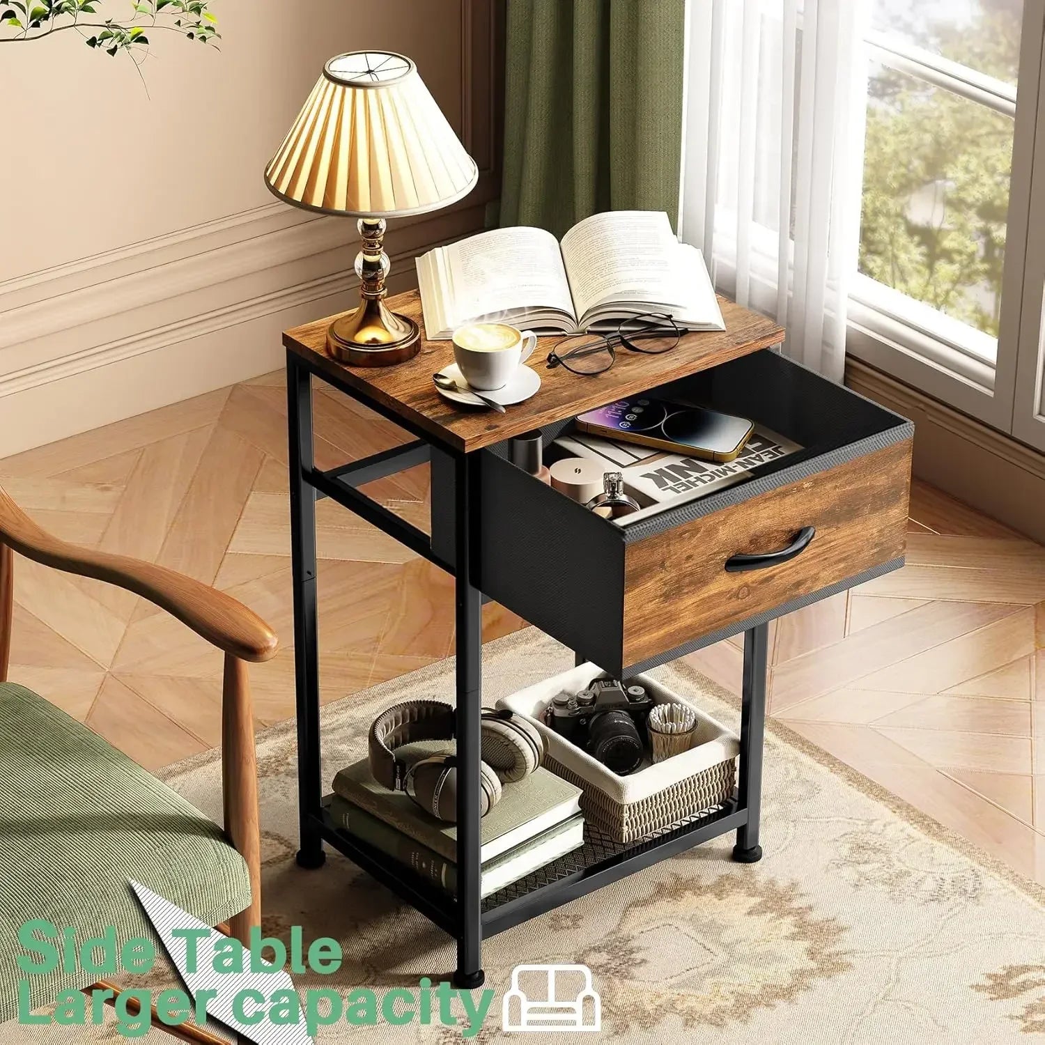 Night stands set of 2,end tables with drawer for bedroom bed side table home rustic brown wood stand - united states