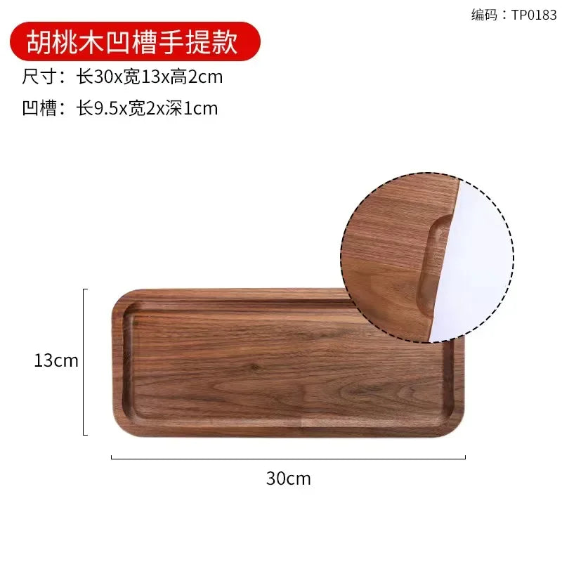 Wooden food tray walnut tea deluxe serving home tableware storage accessories coffee dessert snack - f 30x13x2cm
