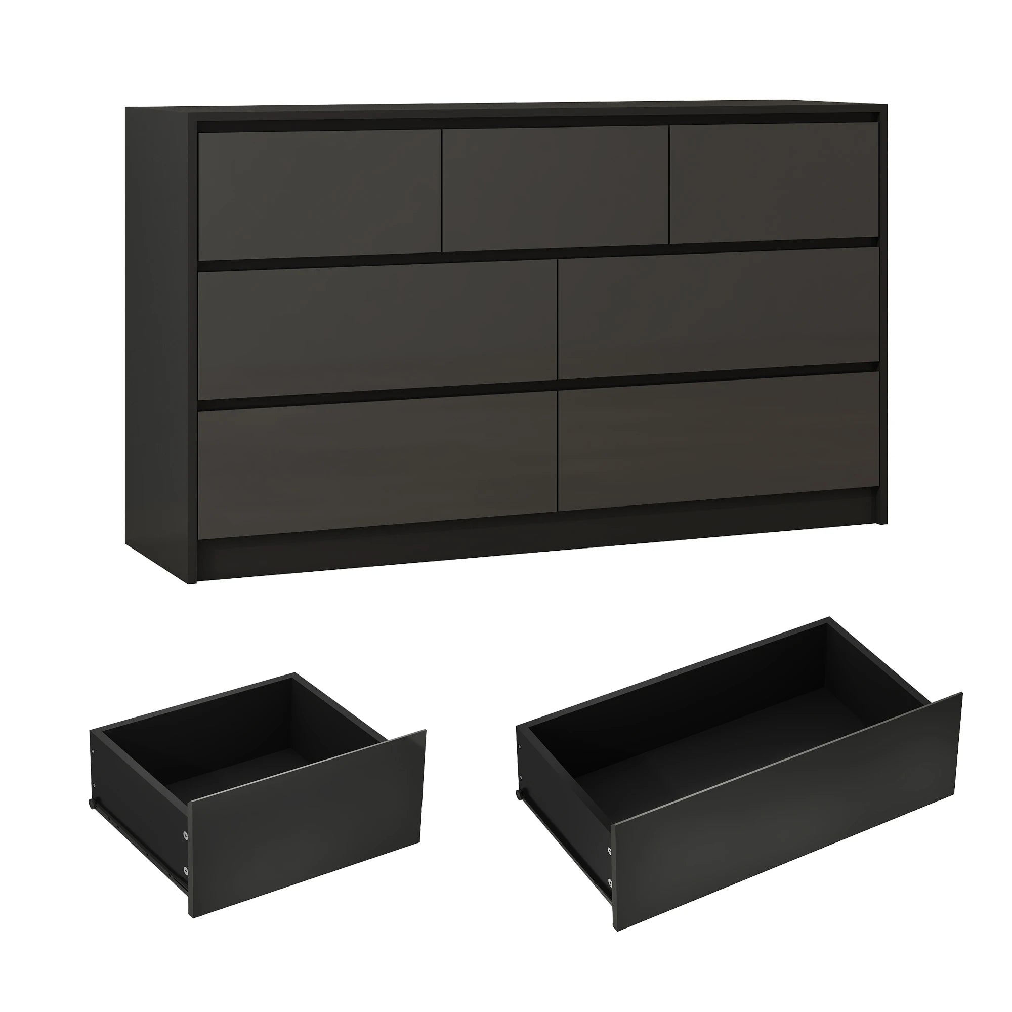 7 drawer dresser for bedroom 55 inch modern with high gloss drawers large wood chest of white/black - black / united