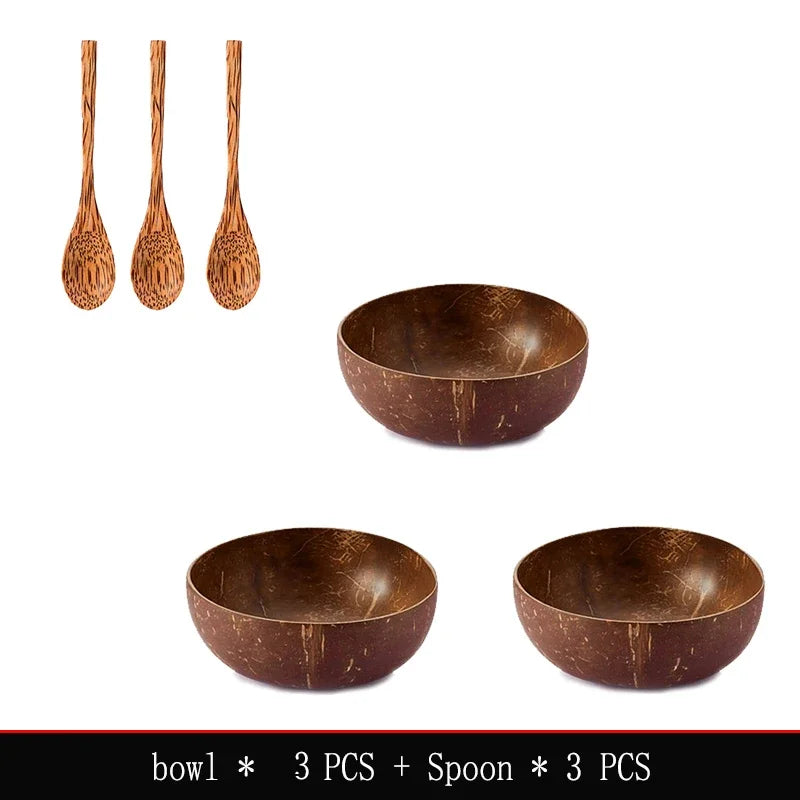 Natural coconut bowl 12-15cm handmade wooden tableware wood spoon dessert fruit salad mixing rice ramen kitchen