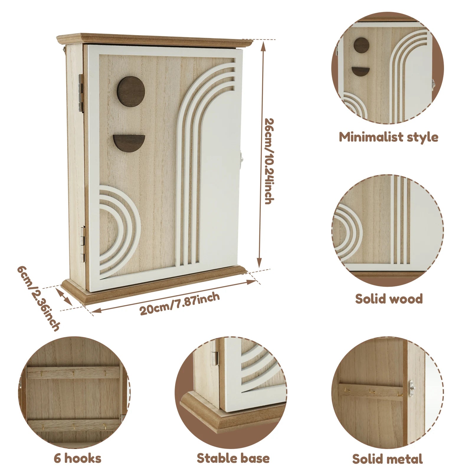 Wood key cabinet box wall mount vintage rack decorative holder with inner hooks storage for home office entrance