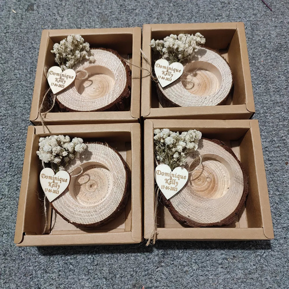 10pcs wedding favors rustic tealight holder wood thank you bridal shower baby gift custom text