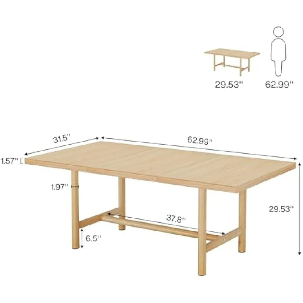 Kitchen dining table wood: 63 inches rectangular room for 6 farmhouse dinner with heavy duty metal legs - united states