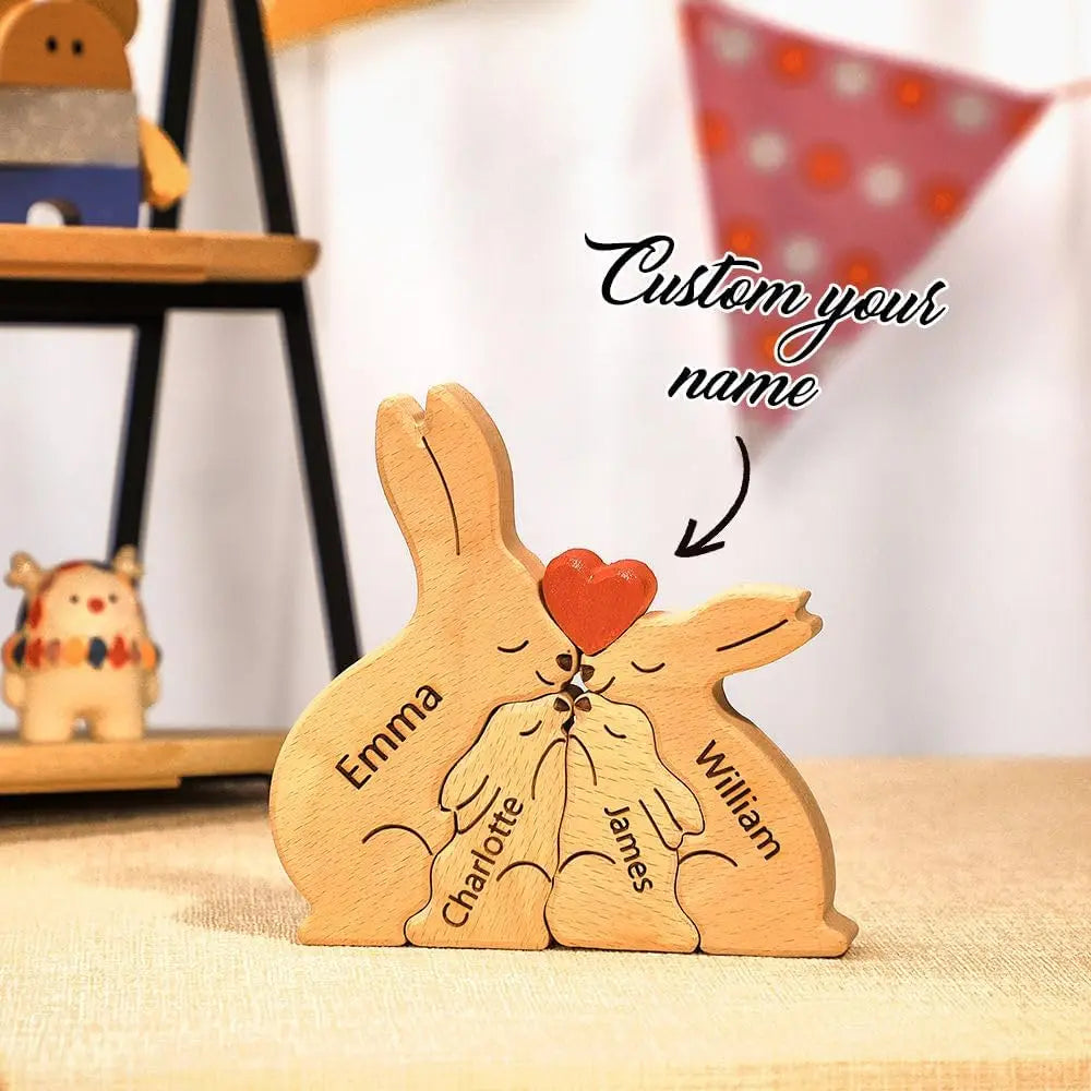 Personalized wooden bunny puzzle family name custom sculpture gift for christmas unique decor mom - decorative