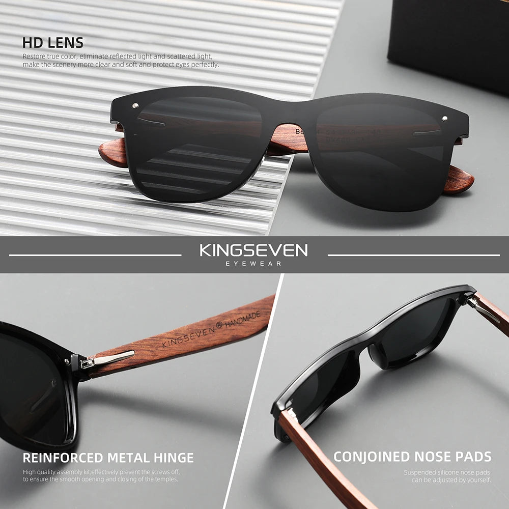Kingseven vintage polarized walnut wooden sunglasses women/men anti-uv400 mirror lense glasses driving eyewear