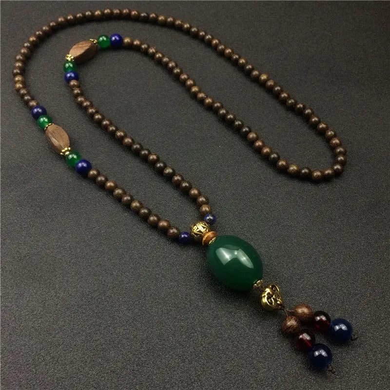 Chinese style minimalist wooden necklace long buddha bead sweater chain versatile personalized pendant men’s