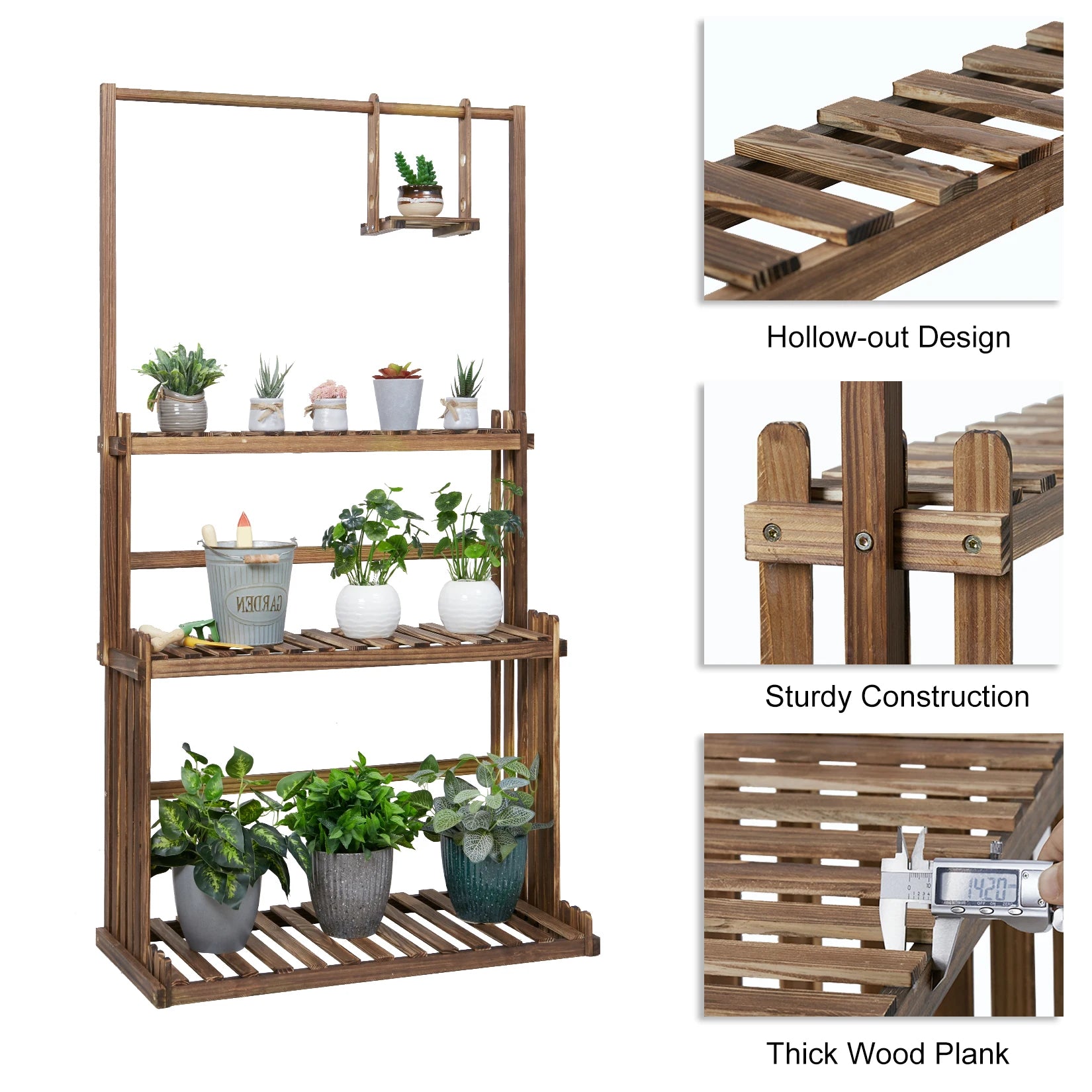 Heavy duty hanging plant stand multiple wood flower potted rack planter shelving unit for indoor outdoor