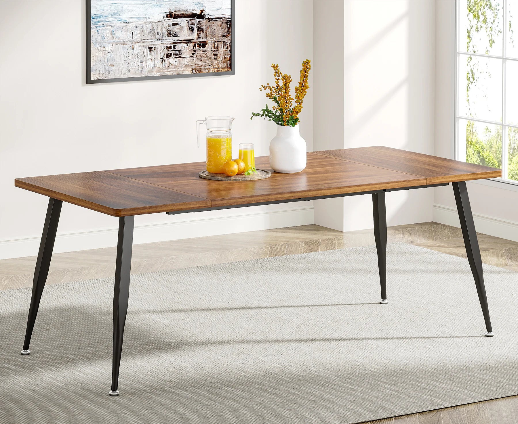 Tribesigns dining table180x80x75cm spacious rustic industrial table for 6-8 people sturdy metal legs & modern faux wood