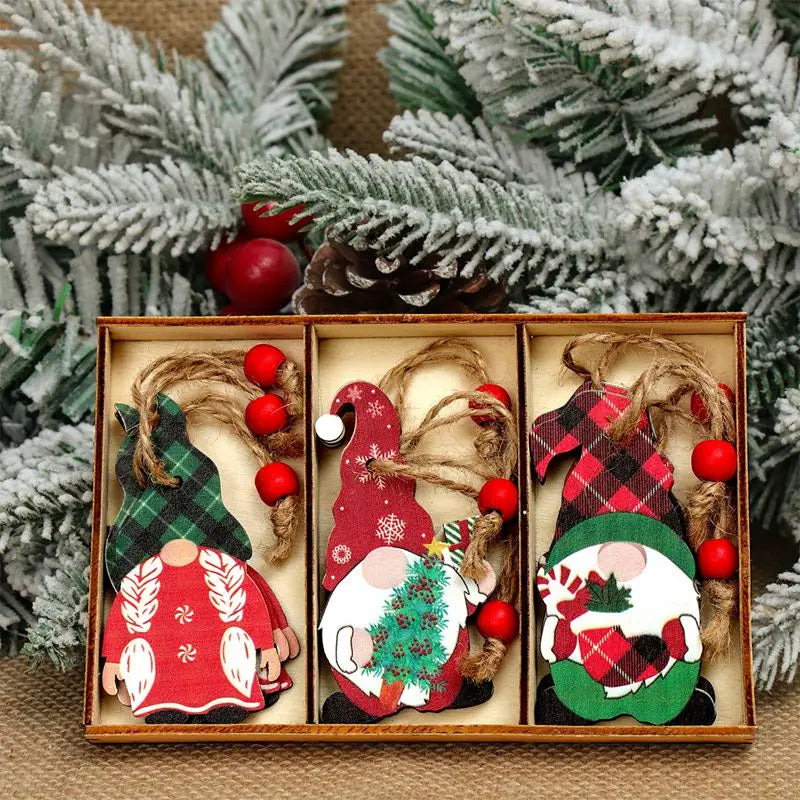 Christmas gnomes wooden pendants merry decorations for home 2025 xmas tree ornaments navidad new year gift