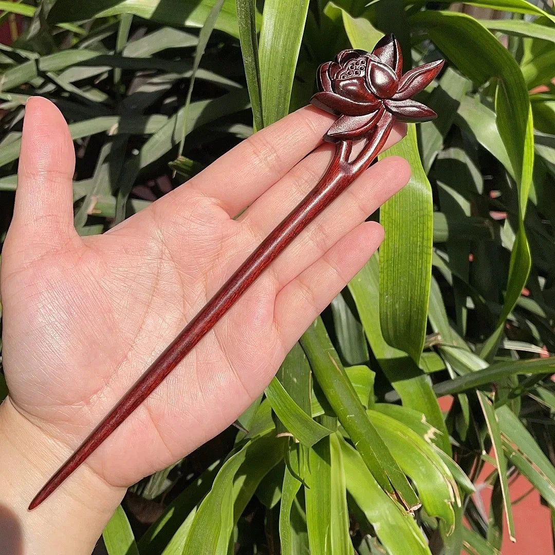 Chinese retro style peach wood handmade carved hairpin hollow out hair stick women styling tools accessories - united