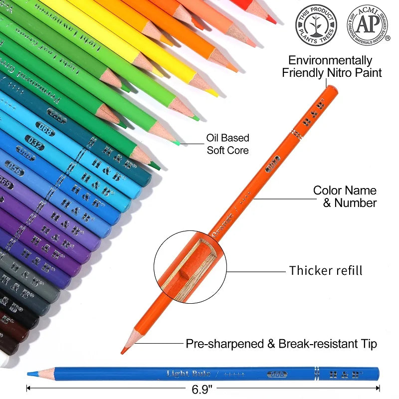 H&b 72/120/180 coloring pencils set with portable stoh&rage bag pro soft core artist supplies gift for drawing lovers