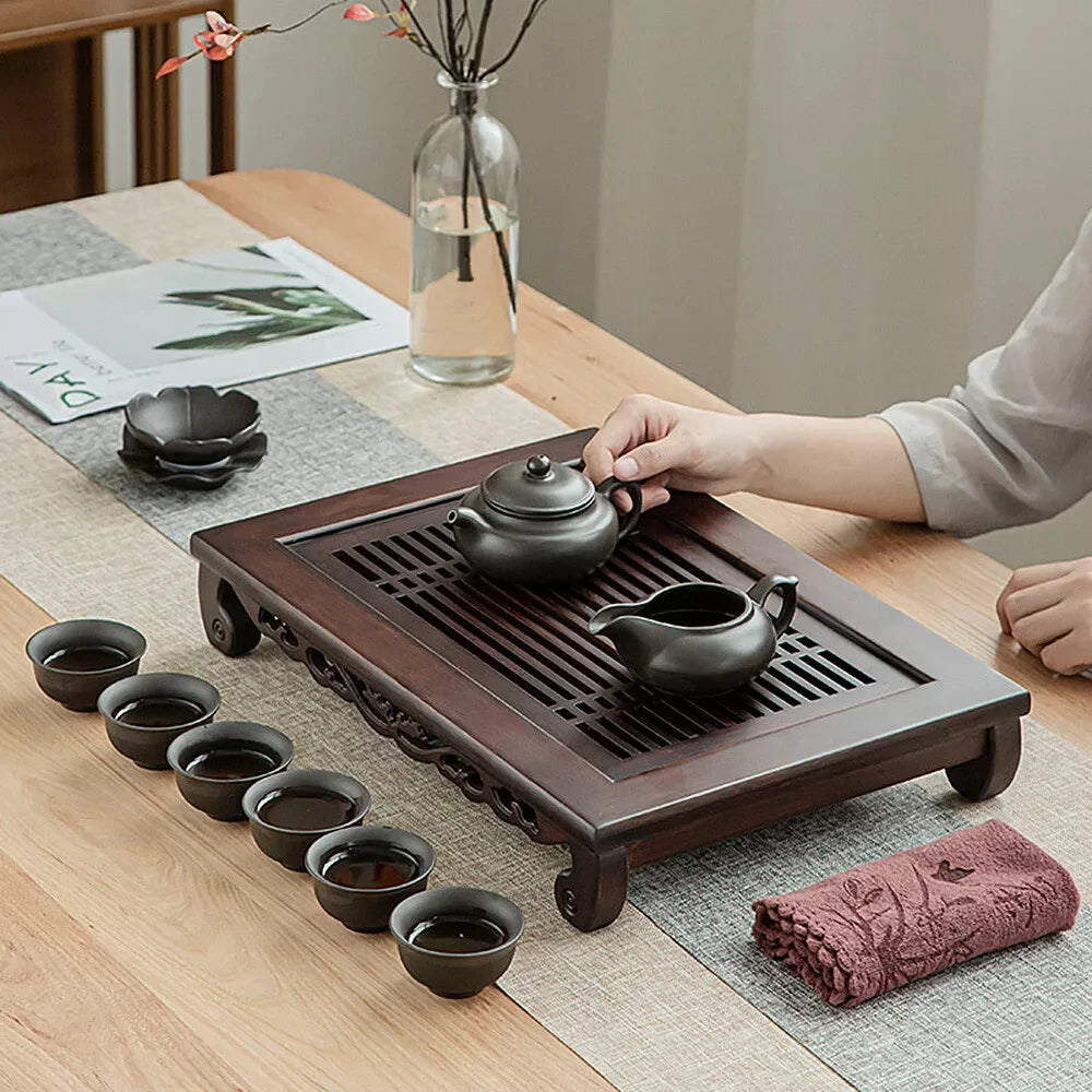 Bamboo wood tea tray with drainage - water storage board for kung fu