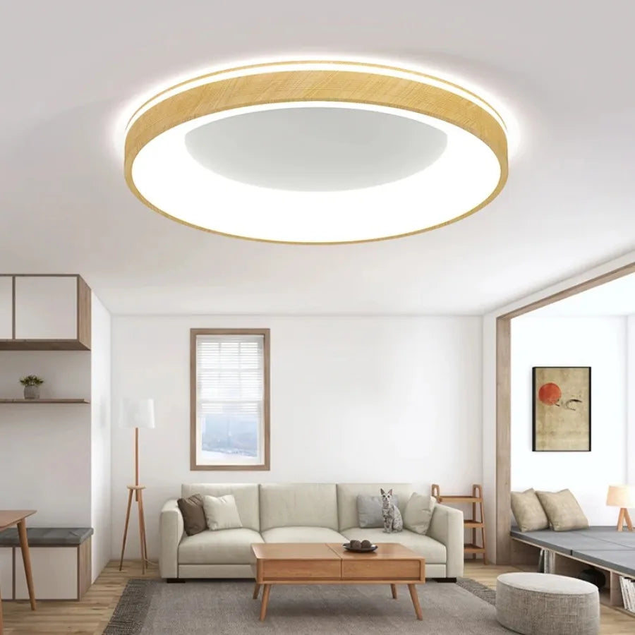 Modern led ceiling light simple circular wood grain large-sized ceiling lamp dining room living bedroom study home