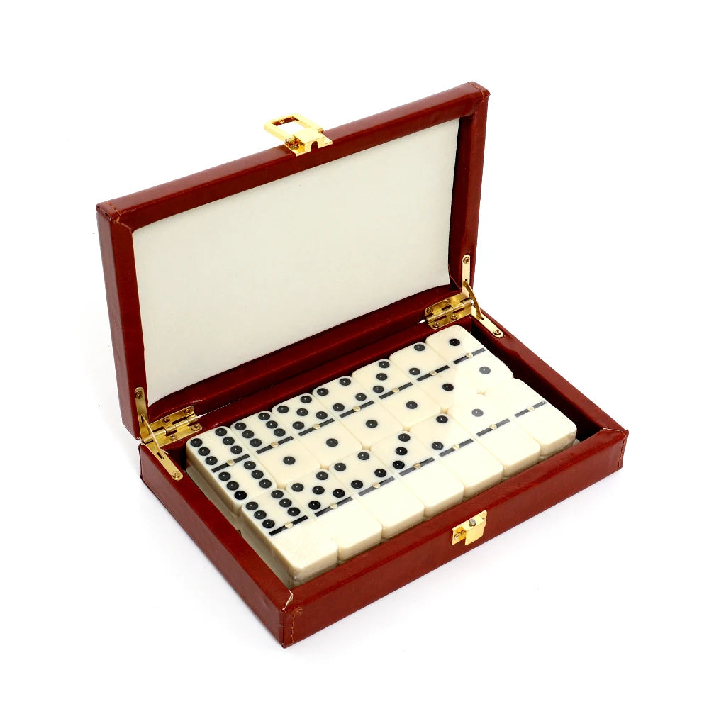 Wooden dominoes set with 28 tiles in a box - classic table board toy game for kids and adults games chinese chess