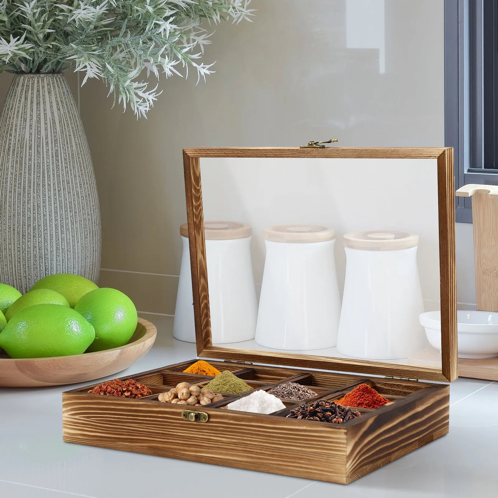 Spice rack with 12 compartments pine wood non-toxic and odorless retro style large capacity easy to clean ideal