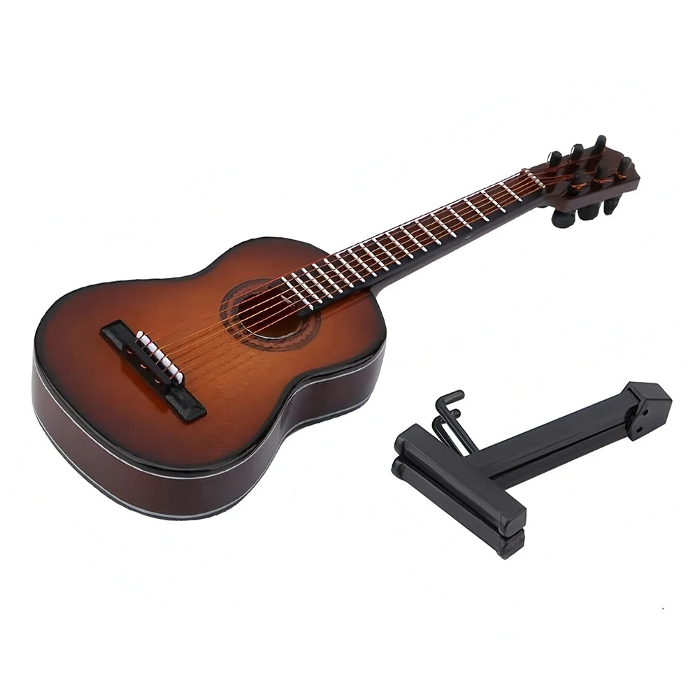 Mini classical guitar with support miniature musical instrument wooden decorative ornament for home decor display