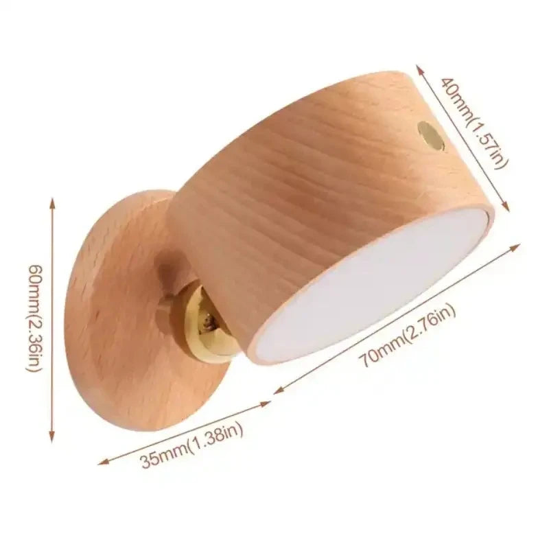 Wooden indoor bedroom living room wall mounted lamp down touch usb charging 360 degree rotating magnetic sconce light