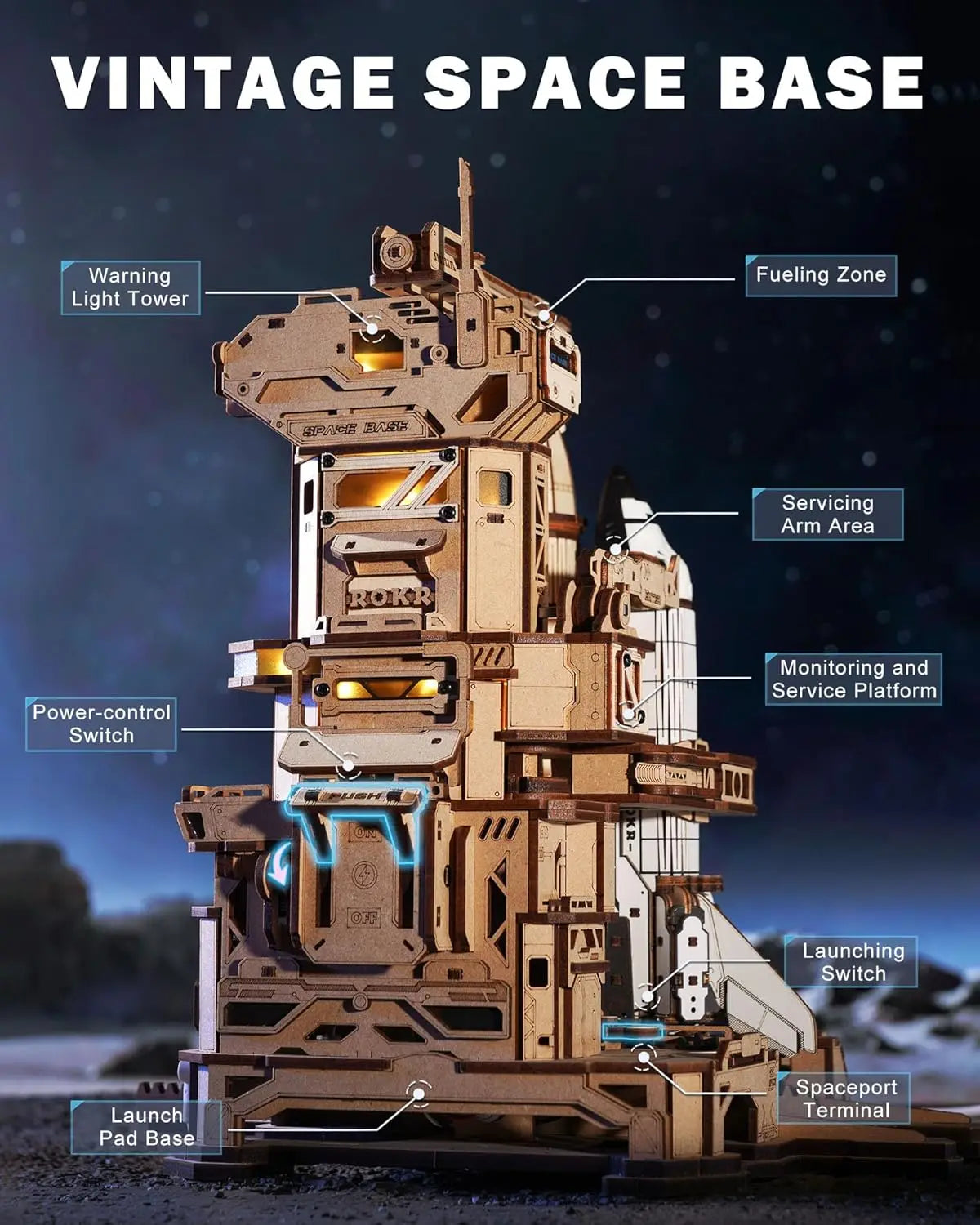 Robotime rokr 3d wooden puzzle space shuttle model kits for adults to build stem toy gift lka02