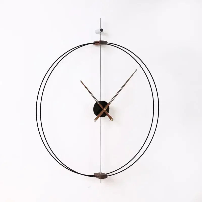 Spanish minimalist wall clock creative luxury living room art clocks solid wood pointer large silent movement - black