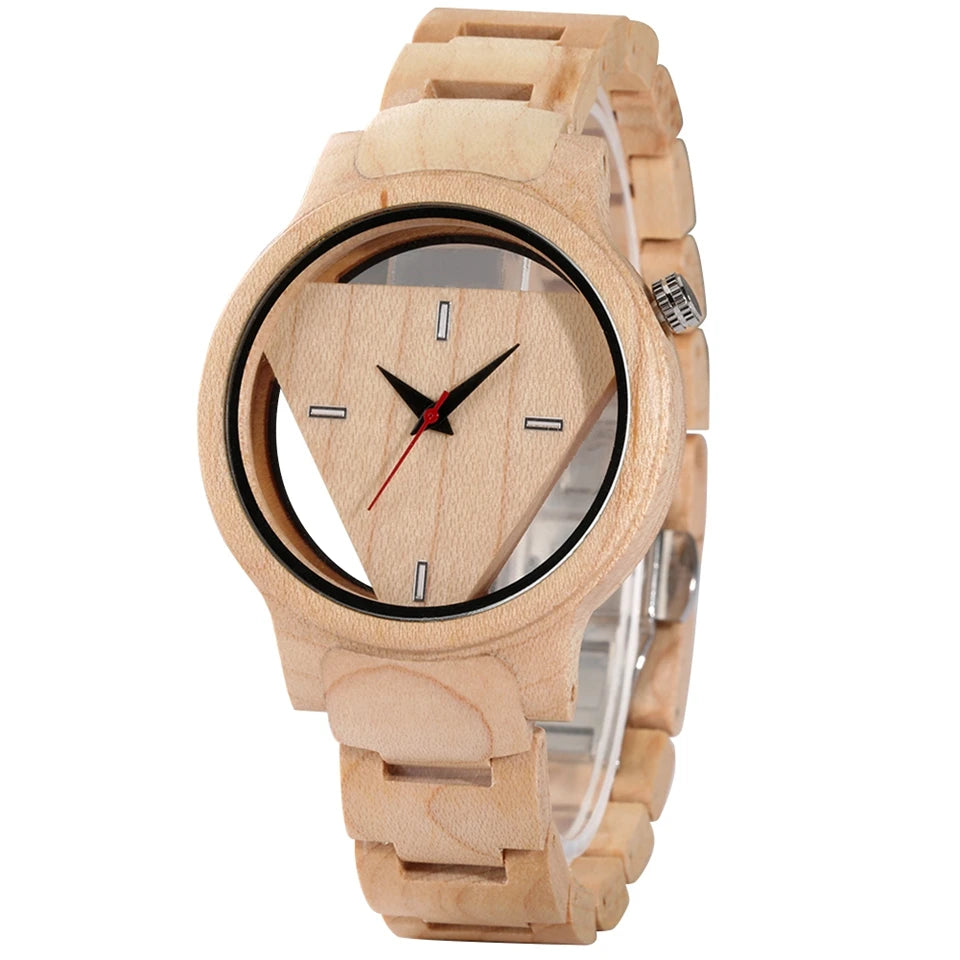Geometric mens watches superb inverted triangle bamboo wooden band clock male full quartz wristwatches relogio