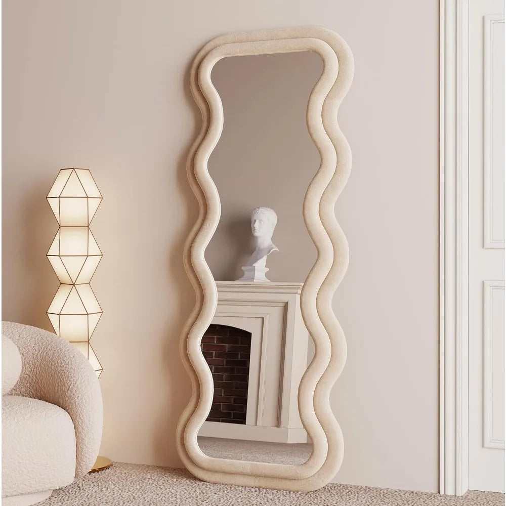 Full length irregular wavy mirror 63’’x24’’ arched floor for bedroom - standing hanging or leaning design