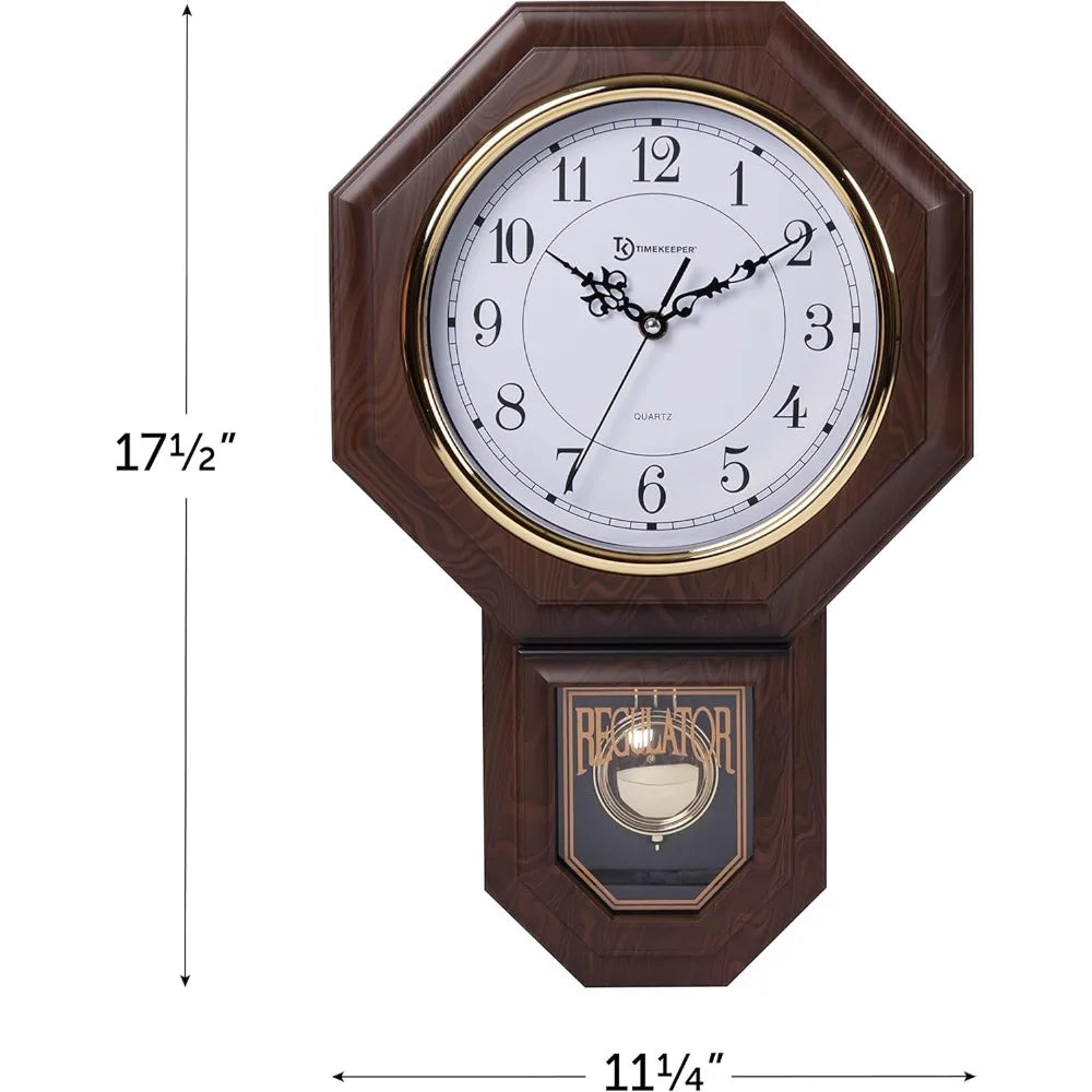 Essex walnut-finished faux wood pendulum wall clock with westminster chime 17.5 x 11.25 - united states / brown