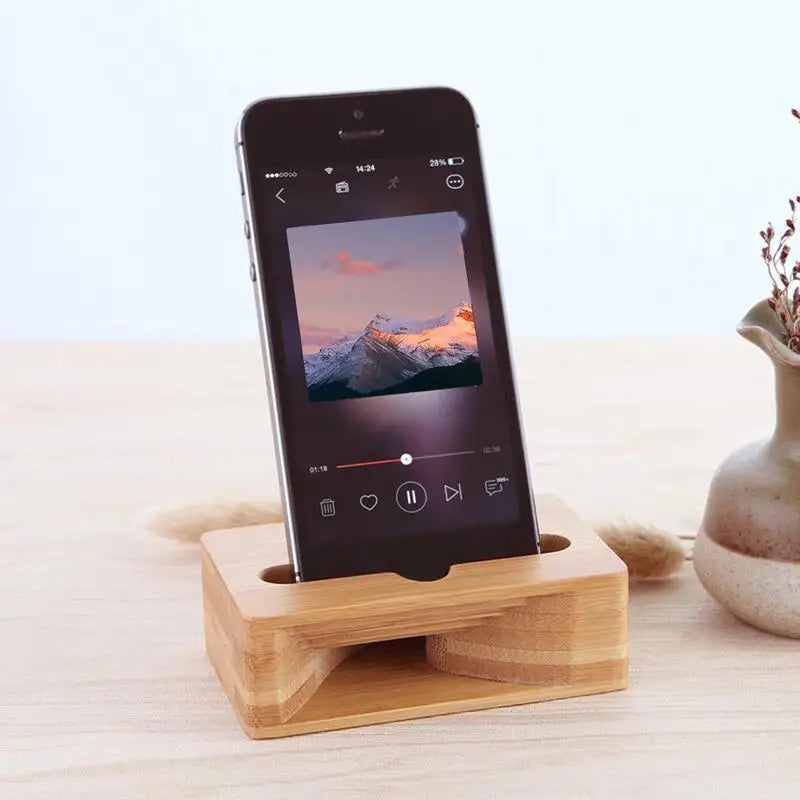 Wood phone speaker amplifier holder stand desktop tablet shower cellphone dock natural loudspeaker