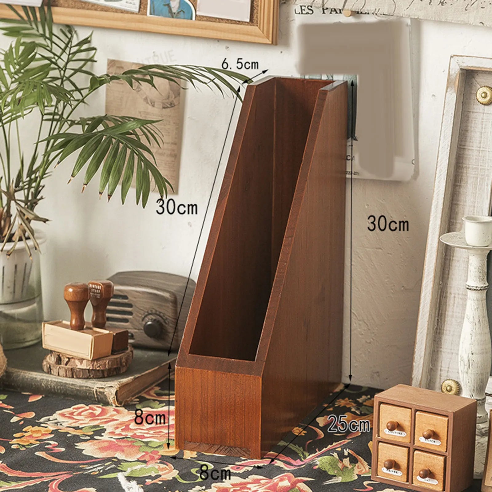 Office desk vintage wooden organizer rustic sturdy retro portable rack stationery box for countertop drawer school