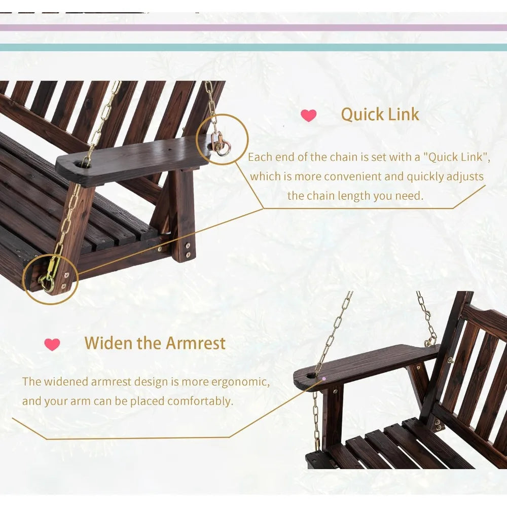 Wooden porch swing 2-seater bench with hanging chains heavy duty 800 lbs for outdoor patio garden yard 4 ft br - united