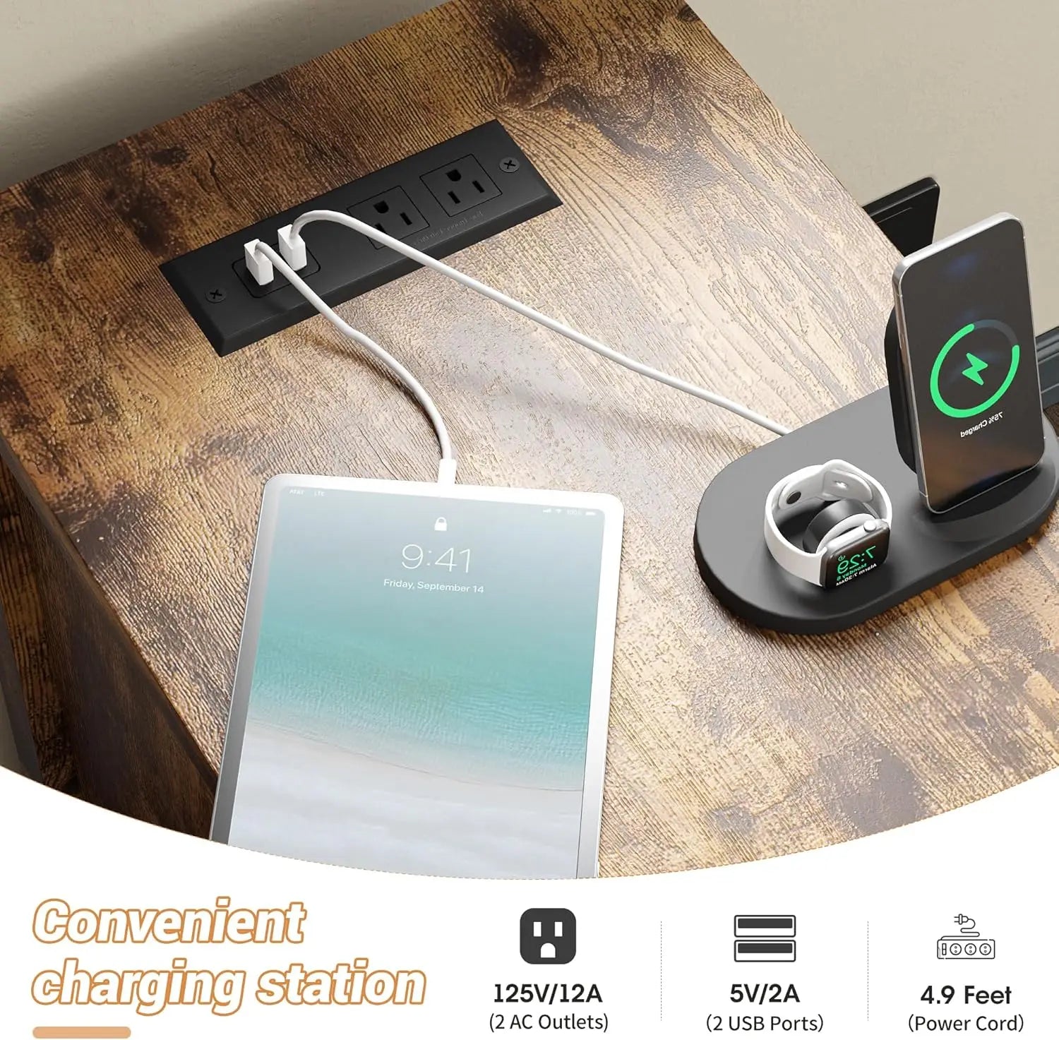 Vabches nightstand with drawer&storage cabinet farmhouse night stand power outlet wood end table bedside for bedroom