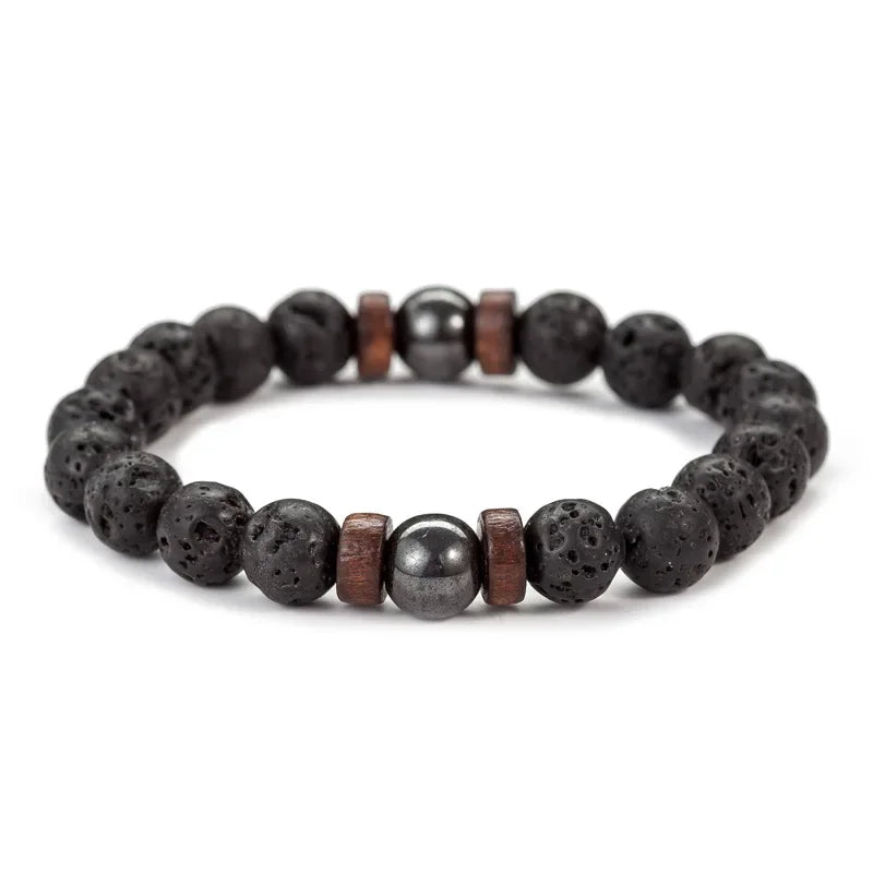 8mm volcanic stone bracelet for men lava wooden beads tibetan buddha male wrist chain jewelry handmade elastic - united