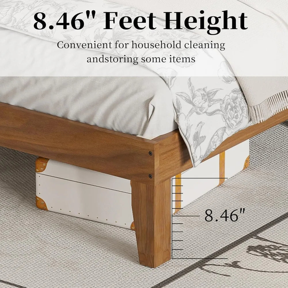 Farmhouse style queen bed frame with storage headboard and 5 arched compartments 12.4 inch high wooden base no box