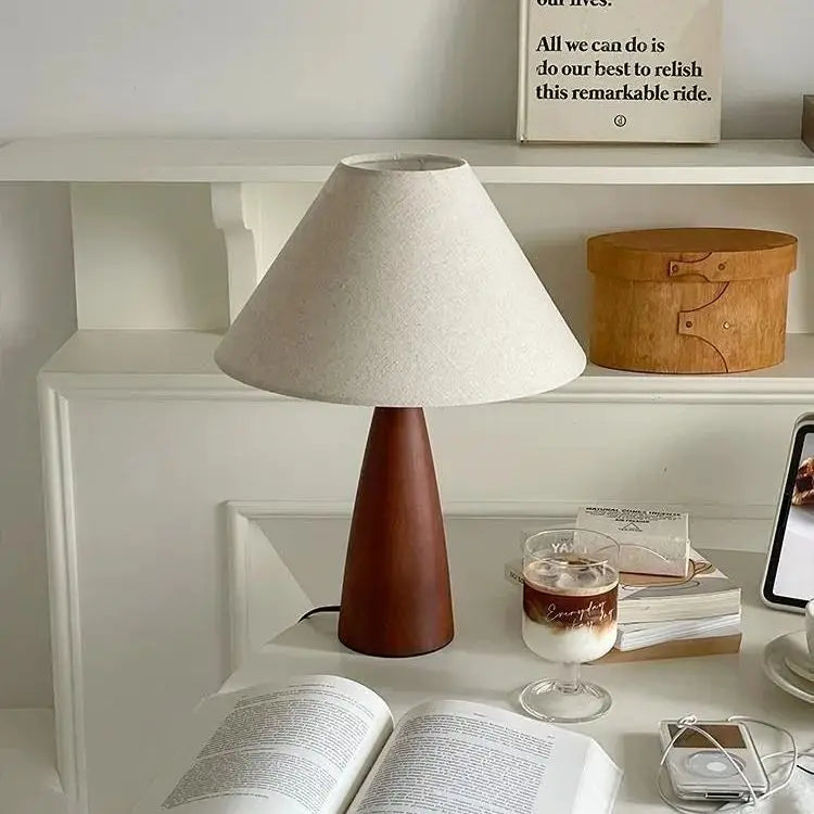 Solid wood retro fabric desk lamp indoor decor atmosphere bedroom bedside living room tea room study lamp - 1pcs