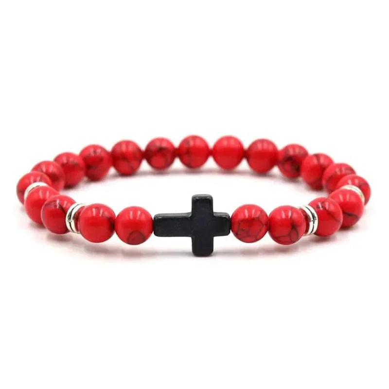 Prayer men natural stone wood beads rosary hematite cross bracelets onyx meditation bracelet women yoga jewelry homme