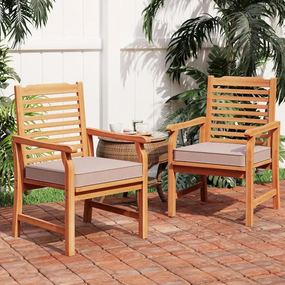 2 pieces acacia wood outdoor dining chairs with cushions patio oil-finished wooden armchairs set of - teak / united