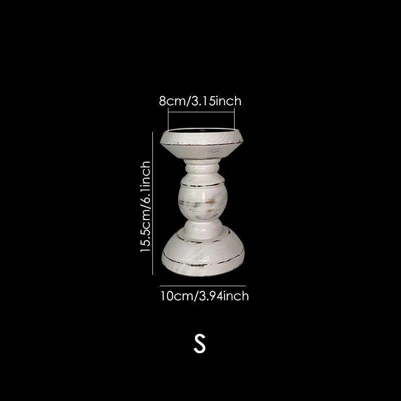 1piece wood candlestick tabletop retro white candle holder home decoration wooden candles rack nostalgic photography - s