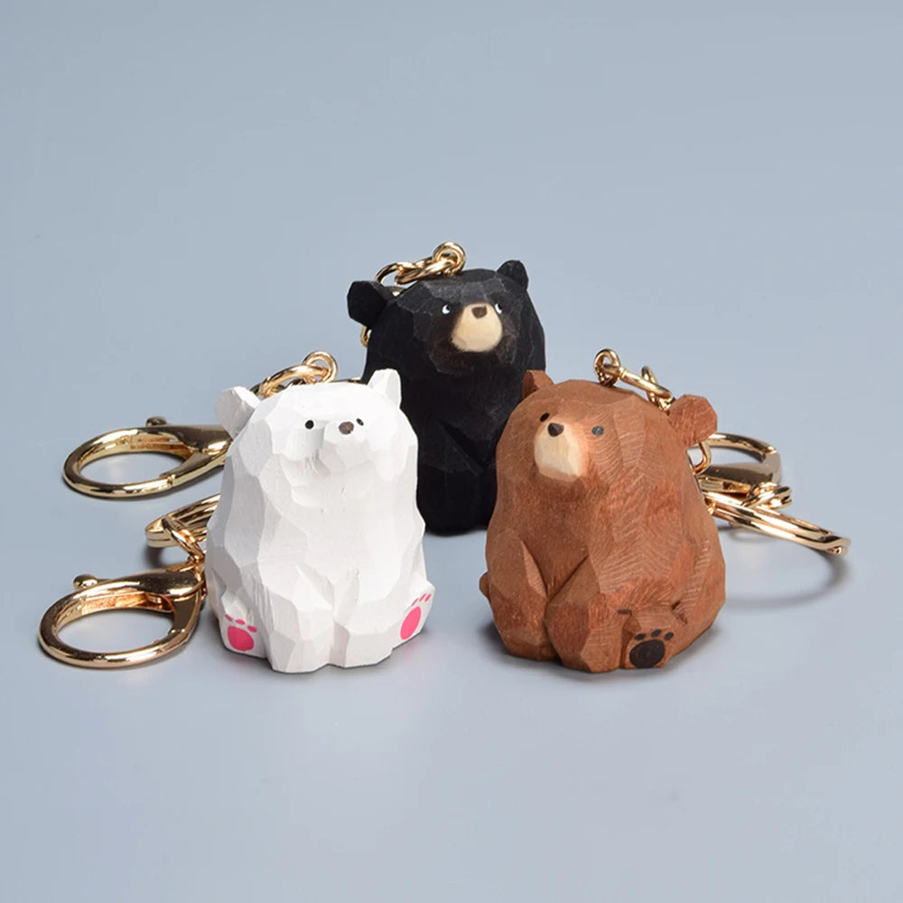 Wooden carved bear keychain cute cartoon animal creative exquisite couple bag pendant wooden teddy bear - decorative